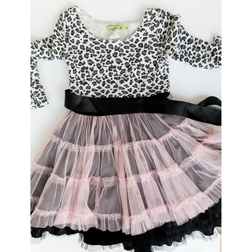 Little Mass size 4 Black and pink animal print dress